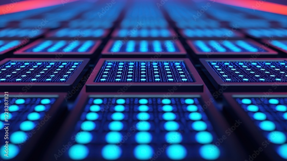 Poster vibrant array of illuminated technology with blue lighting effects