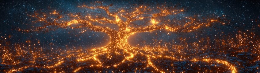 Mystical Star Wars-Inspired Glowing Tree with Cosmic Force Energy, Vibrant Colors, and Ethereal Galaxy