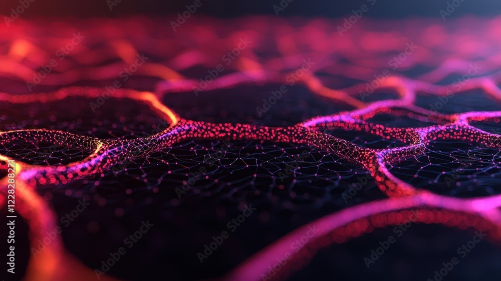 Poster abstract glowing network of nodes and connections in black background