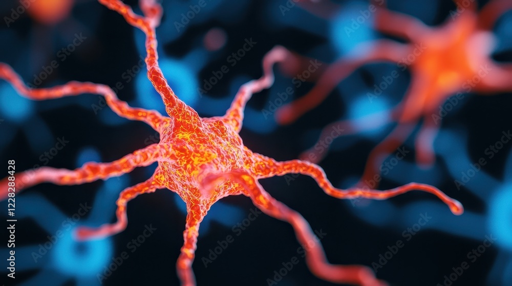 Aufkleber close-up of colorful neurons with glowing synapses in dark background