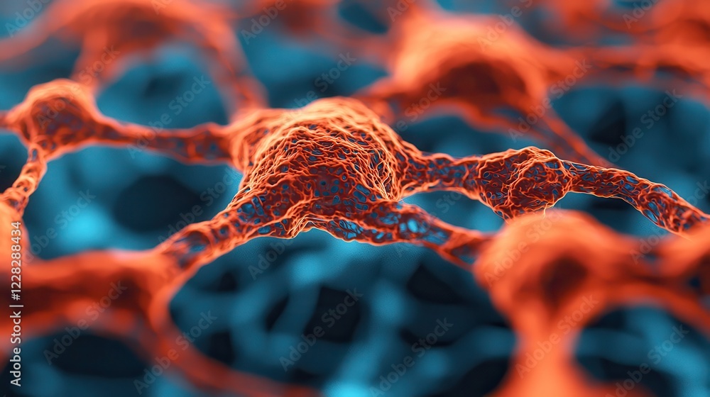 Poster abstract representation of interconnected cellular structures in blue
