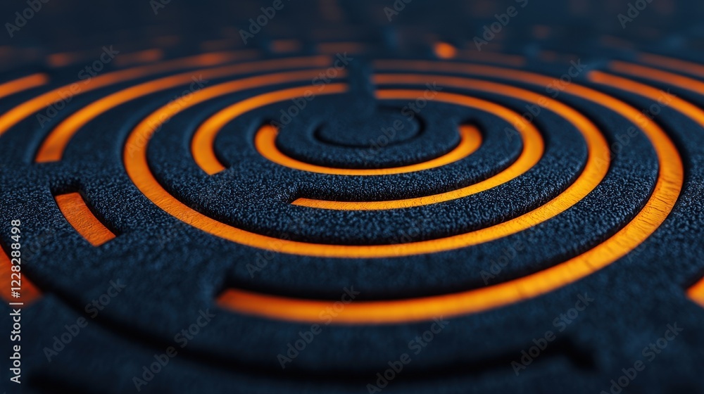 Poster abstract close-up of circular maze pattern with glowing orange color