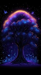 Mystical Star Wars-Inspired Glowing Tree with Cosmic Force Energy, Vibrant Colors, and Ethereal Galaxy