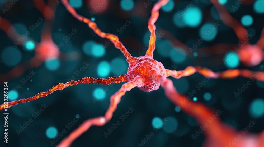 Poster detailed close-up view of neurons in a colorful abstract background