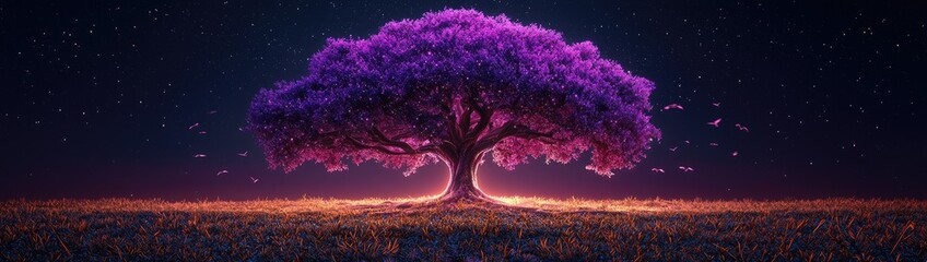 Mystical Star Wars-Inspired Glowing Tree with Cosmic Force Energy, Vibrant Colors, and Ethereal Galaxy