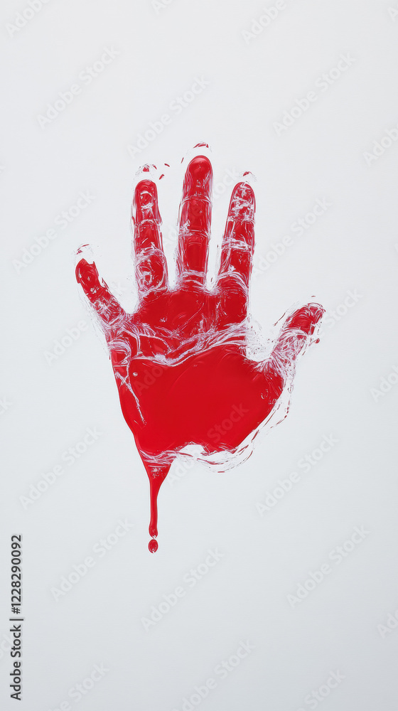 Poster cold case murders, a frozen handprint encased in ice with red drips, showcasing a unique contrast an