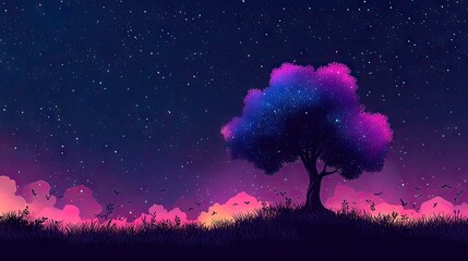 Mystical Star Wars-Inspired Glowing Tree with Cosmic Force Energy, Vibrant Colors, and Ethereal Galaxy
