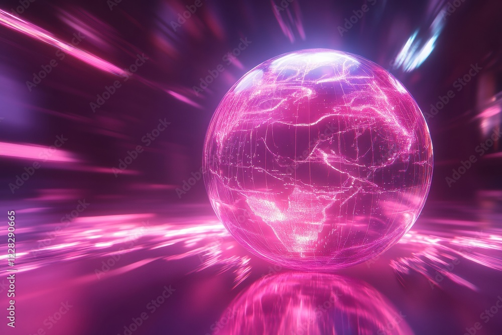 Aufkleber Globe spins with glowing contour lines illustrating the Earths surface in a vibrant digital atmosphere. Generative AI