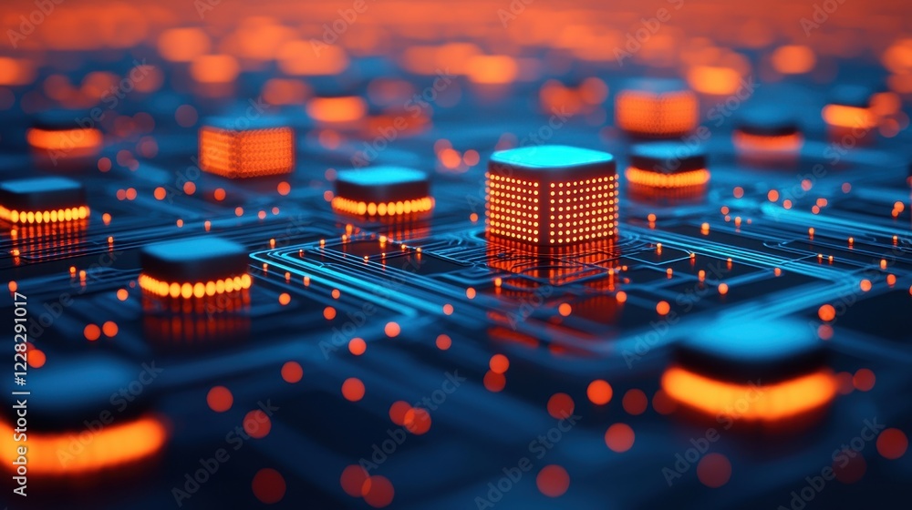 Poster abstract technology background with glowing circuit board elements