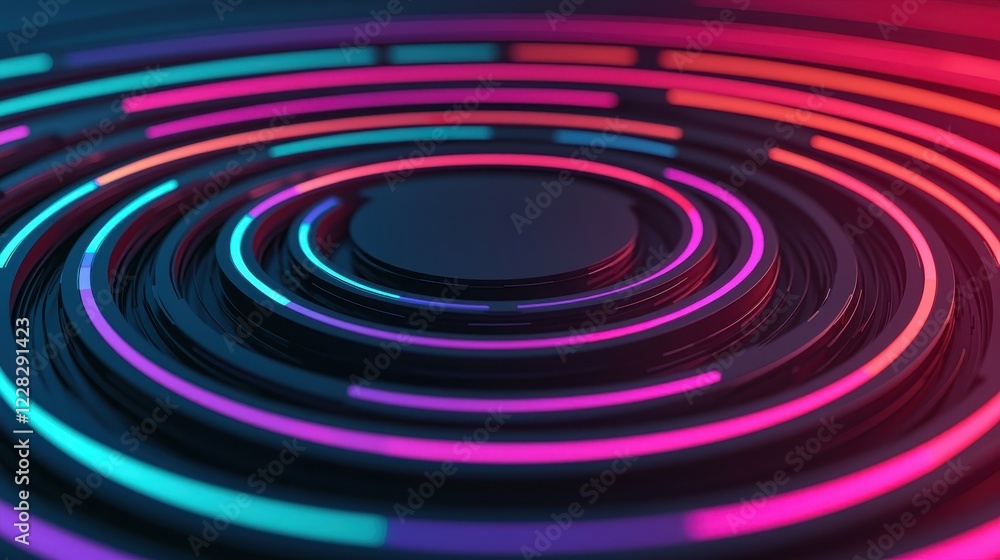 Poster abstract circular waves with neon colors in a modern design