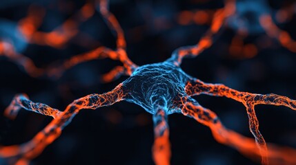 Abstract Image of Neurons with Blue and Orange Coloration
