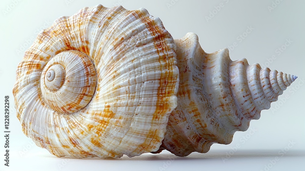 Poster a detailed close-up of a spiral seashell showcasing its intricate patterns.
