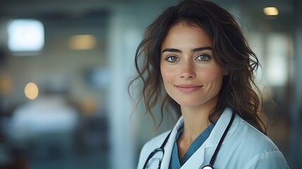 Smiling female doctor modern medical office photography image