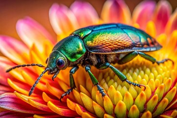 Fototapeta premium Panoramic Close-up of Beetle on Vibrant Flower - Nature Macro Photography