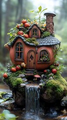 Fototapeta premium Teapot house enchanted magic whimsical forest scene image