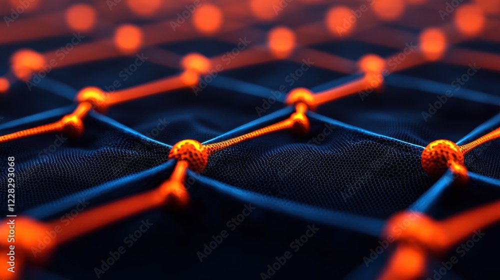 Poster abstract network structure with nodes and connections in blue and orange