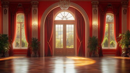 Obraz premium Vintage elegance red drapes golden details luxurious interior image
