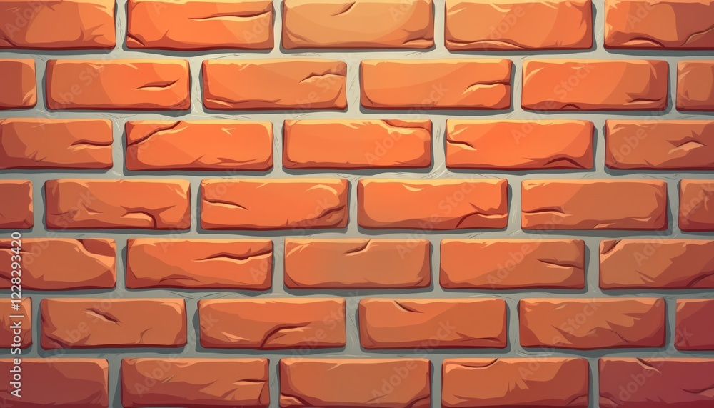 Leinwandbilder Illustration of brick wall texture. Orange bricks with mortar lines form repeating pattern. Graphic ideal for use as background for games websites. Presents simple yet detailed brickwork pattern.