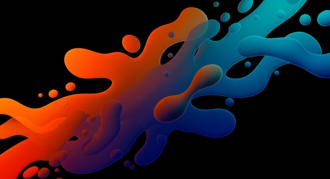 Abstract Fluid Art:  Vibrant orange and teal fluid forms dance across a deep black background, creating a dynamic and mesmerizing abstract artwork.