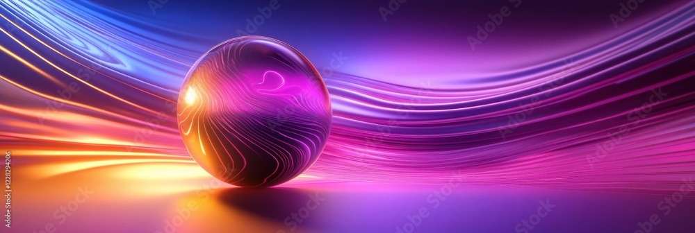 Aufkleber Globe spins with glowing contour lines, showcasing a mesmerizing light display and vibrant colors against a sleek background. Generative AI