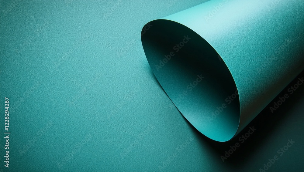 Poster rolled turquoise paper creates a beautiful abstract composition with a play of light and shadows, pe