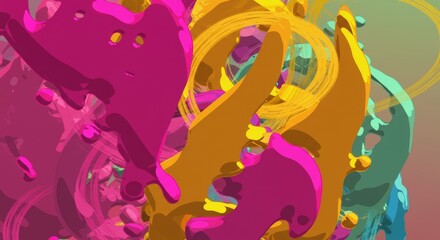Fototapeta premium Abstract Whirlwind of Color: A vibrant, dynamic artwork featuring swirling, intertwined forms in shades of fuchsia, gold, and teal. The piece evokes a sense of motion, energy, and creativity.