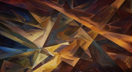 Abstract Cubism: A captivating interplay of warm and cool hues creates a dynamic, abstract composition. Bold geometric shapes interlock, forming a mesmerizing visual tapestry.