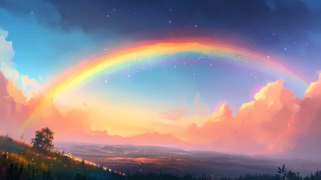 Stunning rainbow over svydovets ridge in ukraine after rain, showcasing nature's beauty and vibrant colors in the sky. Rainbow Ridge. Illustration