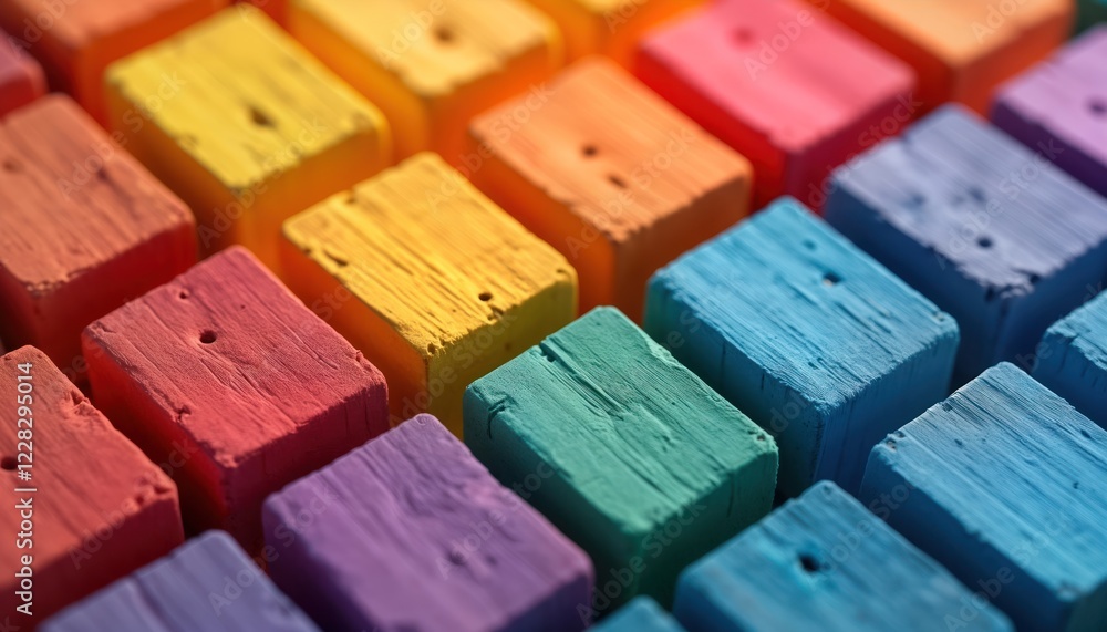 Leinwandbilder colorful wooden cubes arranged in geometric pattern. abstract design. vivid colors create vibrant vi