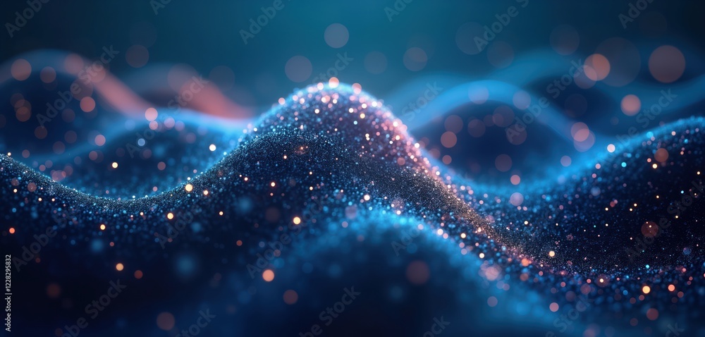 Poster abstract digital wave pattern with glowing particles. colorful shimmering particles create dynamic w