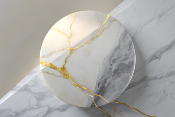 Elegant Marble Circle with Golden Veins on a Marble Surface Abstract Minimalist Background Design