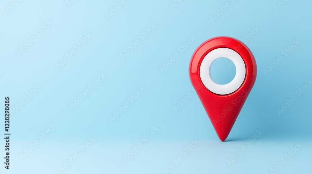 Aufkleber red location pin against soft blue background symbolizing navigation and geographic search on digita