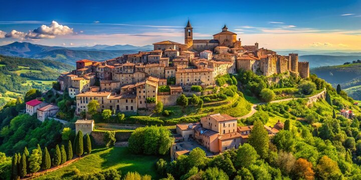 Panoramic View of Artena, Italy: Picturesque Hilltop Town Landscape