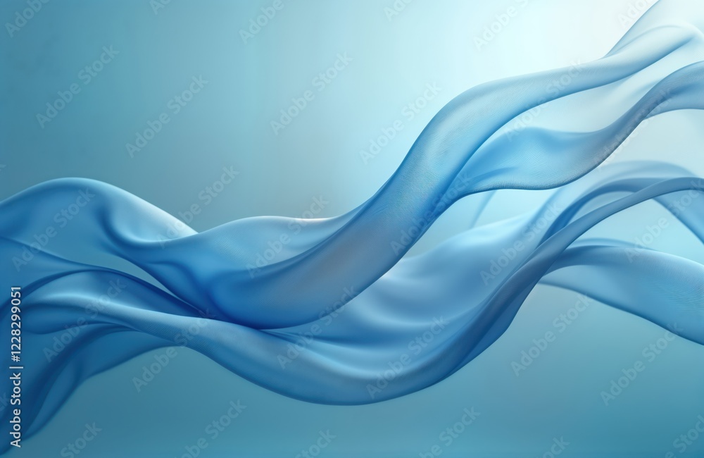 Poster Abstract design with flowing light blue fabric. Dynamic motion, elegant curves. Soft material in light airy style. Modern design concept suitable for fashion, textile art projects. Stylish fabric