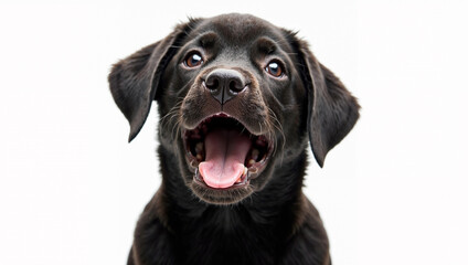 Happy Black Labrador Retriever with Open Mouth and Wide Eyes