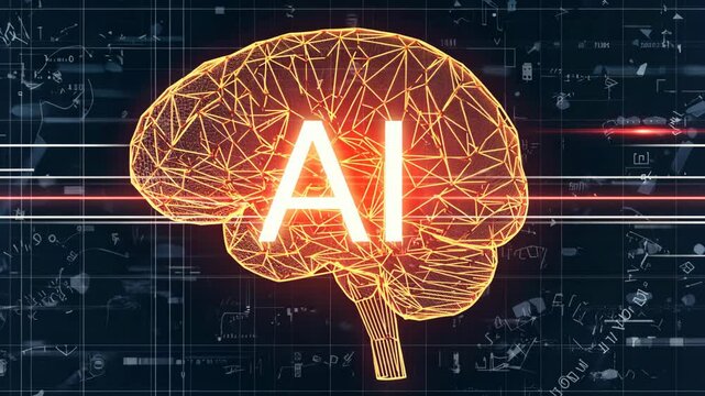 Artificial Intelligence: Synthesis of Mind and Technology. Moving Silhouette of a Brain in Space. Neural Connections, Background Digital Image.