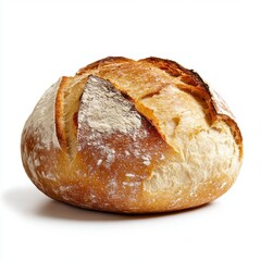 Freshly Baked Bread Loaf, Soft crust, pure white background, inviting aroma, artisanal quality, perfect for culinary projects