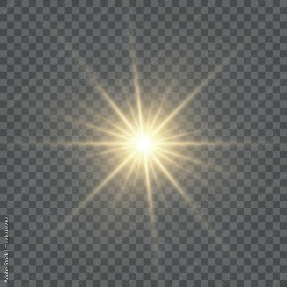 Poster abstract golden light effect with glare and particle explosion effect on transparent background. vec