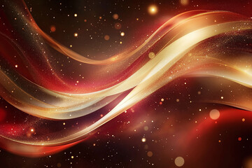 Obraz premium Luxurious Golden Glitter Wave on Vibrant Red Background with Sparkling Particles for Festive, Elegant, and Holiday-Themed Designs