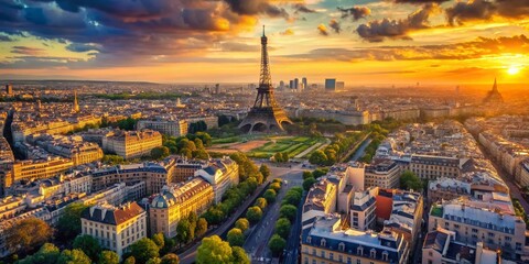 Obraz premium Parisian Landscape Panorama: Aerial View of City Map, Smooth Slider Shot