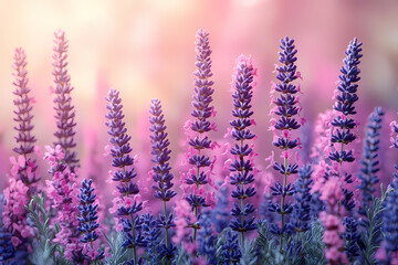 Elegant floral arrangement with pink and purple flowers in a beautiful composition, perfect for wedding invitations and spring designs