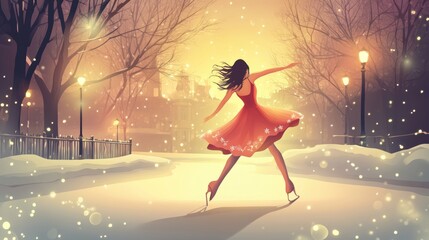 Beautiful female skating on ice surface.