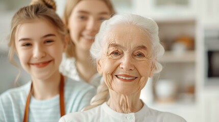 A joyful morning scene where a grandmother and her teenage granddaughter bond over coffee, sharing stories and laughter.