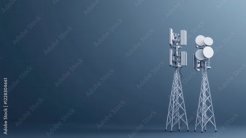 Poster modern communication towers on blue background with clear visibility and minimalistic design element