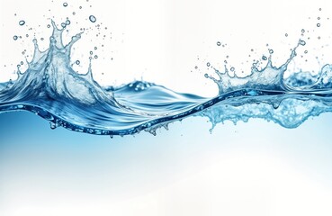Clear water with splashes, ripples. Pristine liquid. Pure essence of nature. Transparent liquid. Crystal clear water. Clean water. Fresh water. Sparkling freshness. Natural beauty. Calmness,