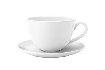 White Coffee Cup Sits on Matching Saucer, Kitchen Essentials, Morning Beverages.