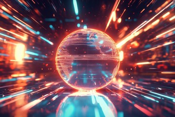 Globe spinning with glowing contour lines representing a vibrant digital world with energy and movement. Generative AI