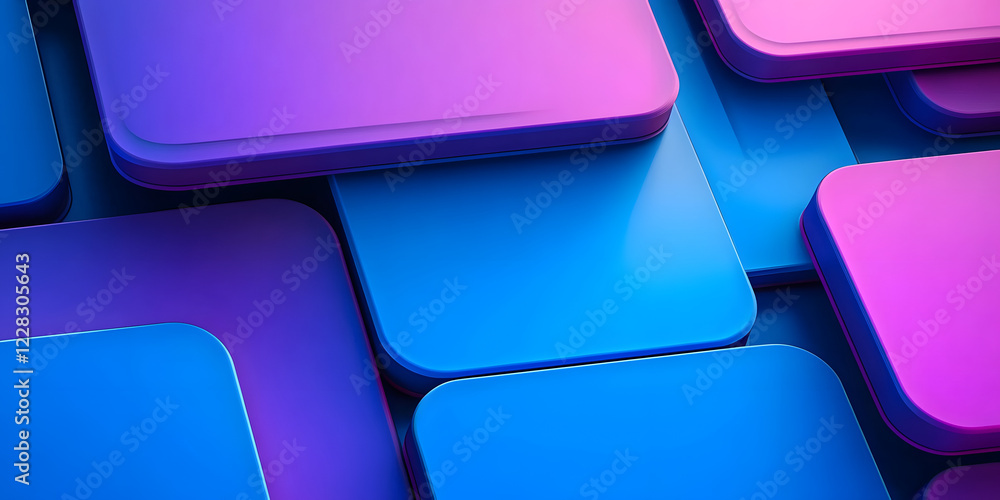Poster rounded corner rectangles creating modern abstract background with blue and purple gradient
