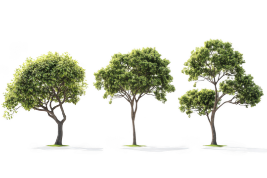 Three Trees Stand Tall with Lush Green Leaves and Nature's Embrace.