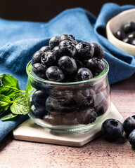 Blueberries in glass bowl.